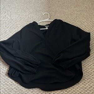 Black V-Neck Long-Sleeve Women's Top